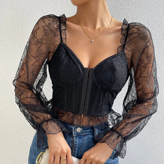 Laced Corsette Crop Top - Black