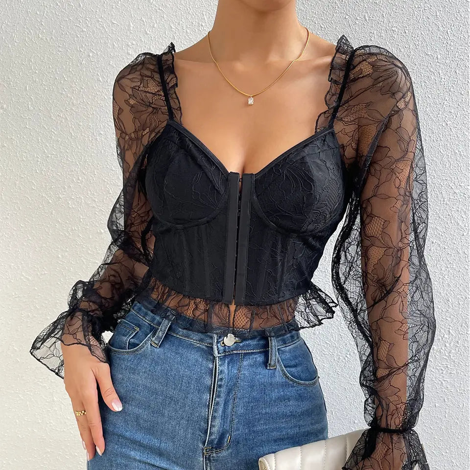 Laced Corsette Crop Top - Black