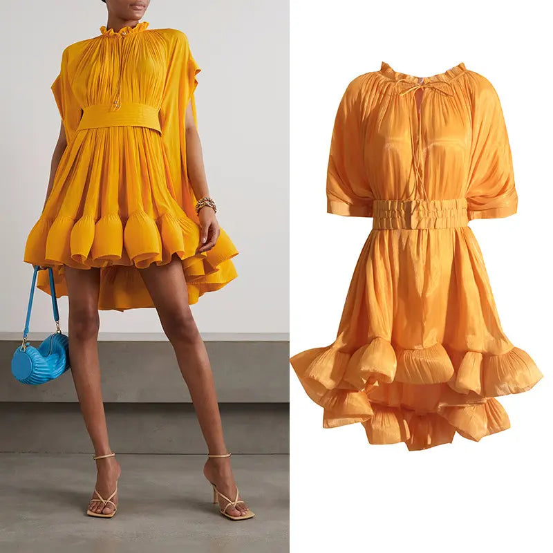 Sophisticated Yellow Ruffled Dress